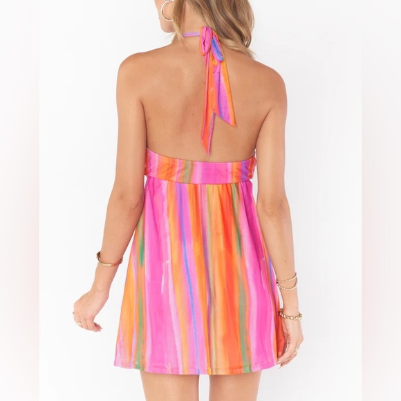 NWOT Vibrant Pink and Orange Halter Dress - Picture 2 of 4
